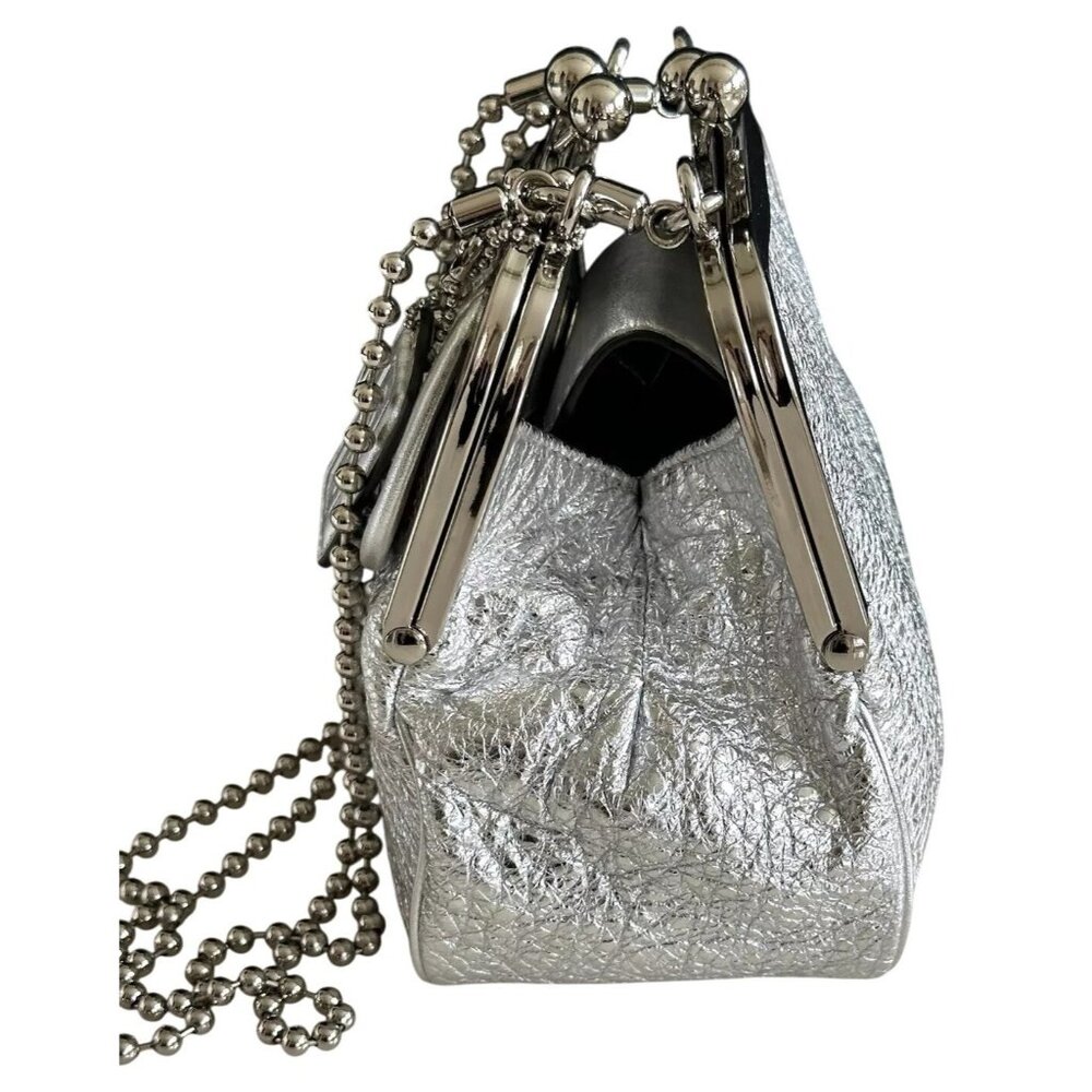 SOLD COACH 2008 Metallic Silver Leather Double Frame Kisslock Ball Chain - Picture 3 of 16